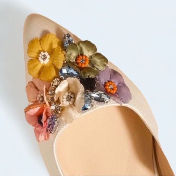 New Pokemaoke x BHLDN Alta 3D Flowers 6 Ivory Satin Floral Slingback Formal - Picture 6 of 12